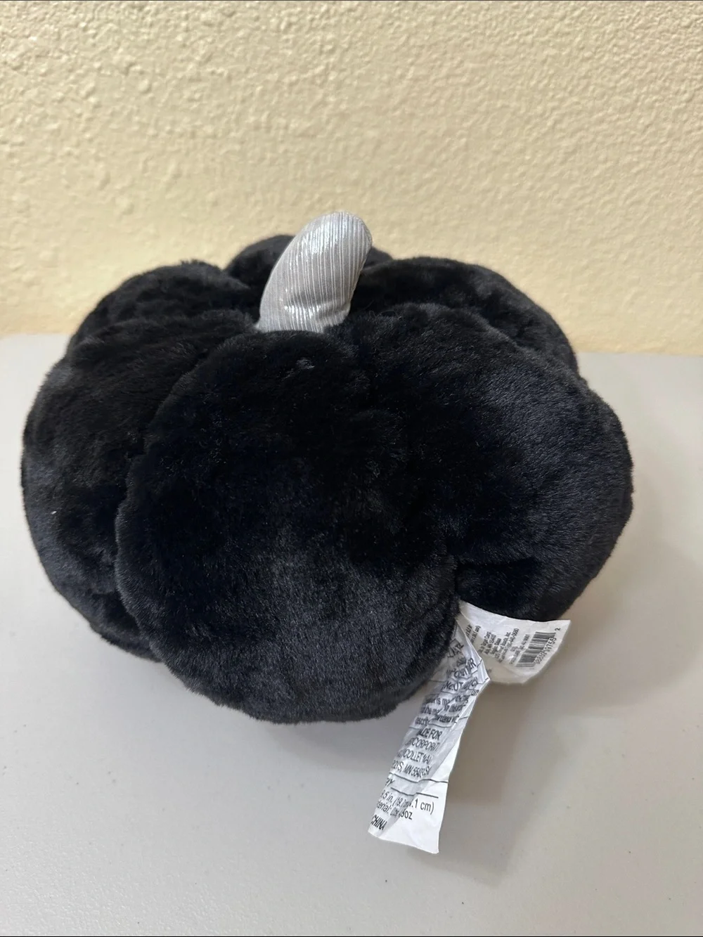 Plush Black Pumpkin Accent Pillow with Silver Stem